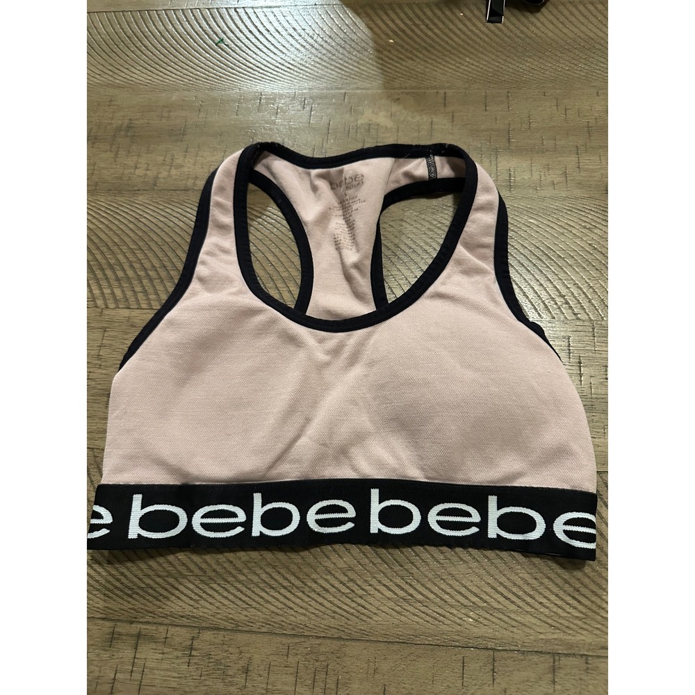 Bebe Sport Racerback Sports Bra -‎ Pale Pink & Black - Size S